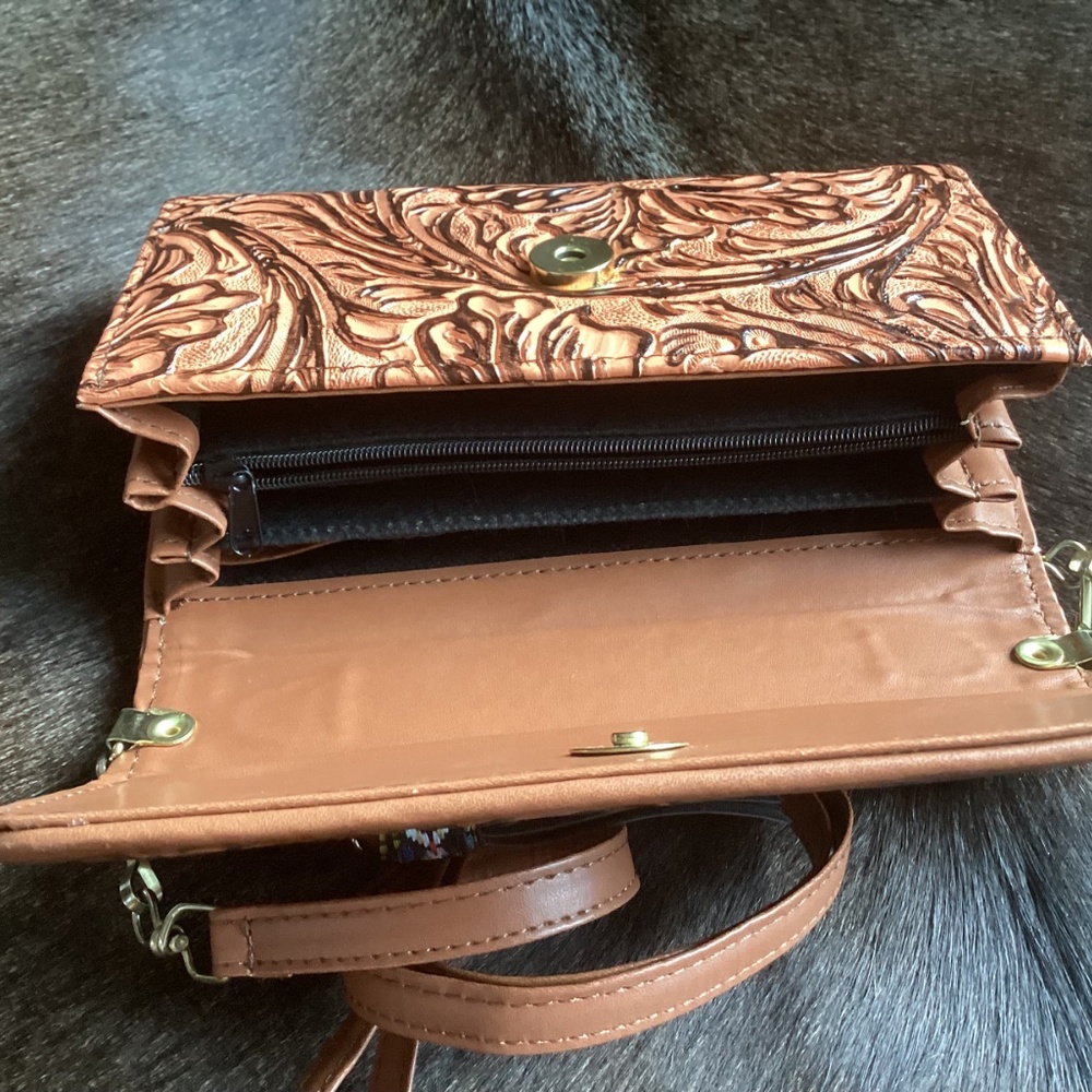 Super Cute Little Top Handle Shoulder Carry Western Boho Wallet Handbag - Picture 5 of 11